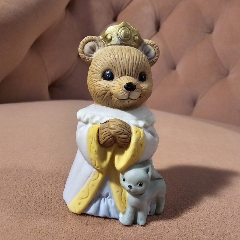 Homco Vintage 1426 Bear with Crown and Cat EUC
